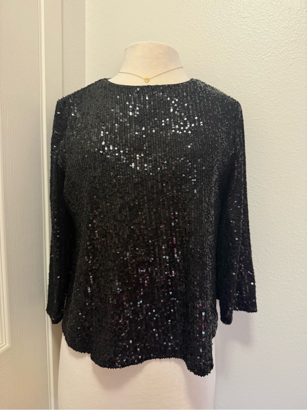 Alfani Black Sequin Long Sleeve Top